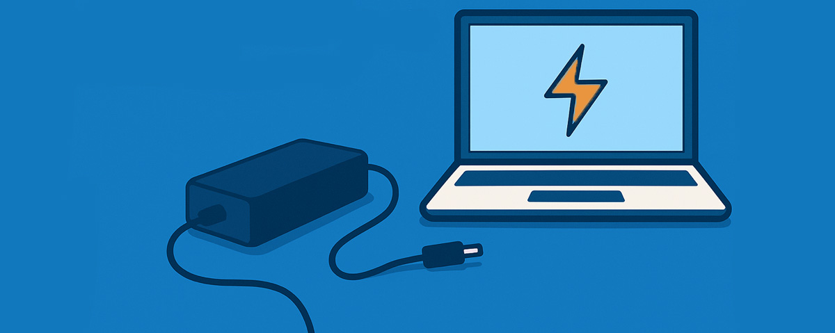 Laptop με τροφοδοτικό και ένδειξη τάσης και έντασης